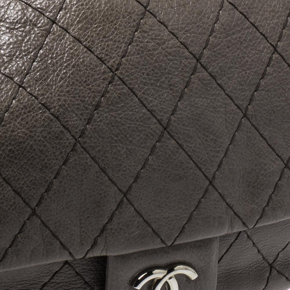 Chanel Dark Grey Quilted Leather Large On the Road Flap Bag 1