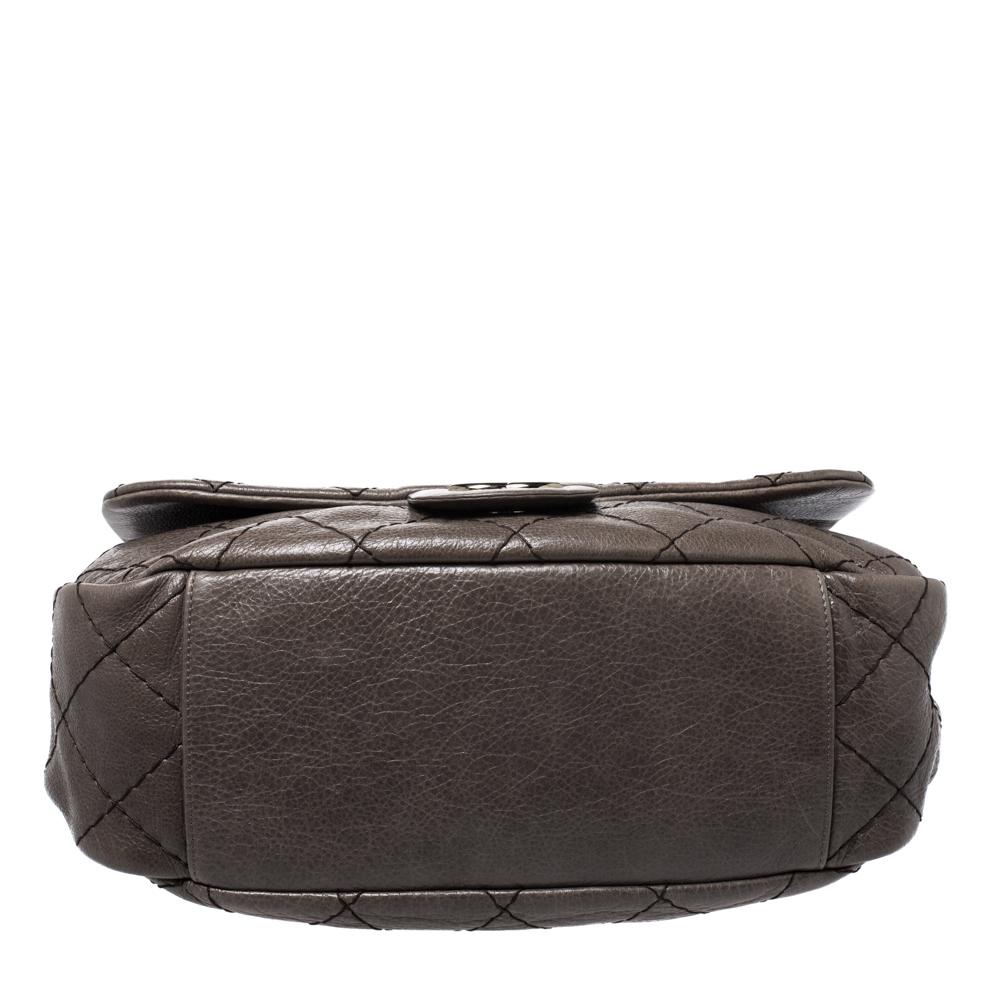 Chanel Dark Grey Quilted Leather Large On the Road Flap Bag 2