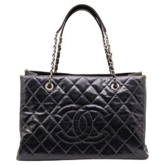Chanel Dark Grey Quilted Leather Large Shopping Tote