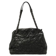 Chanel Dark Grey Shimmer Leather Large Just Mademoiselle Bowling Bag