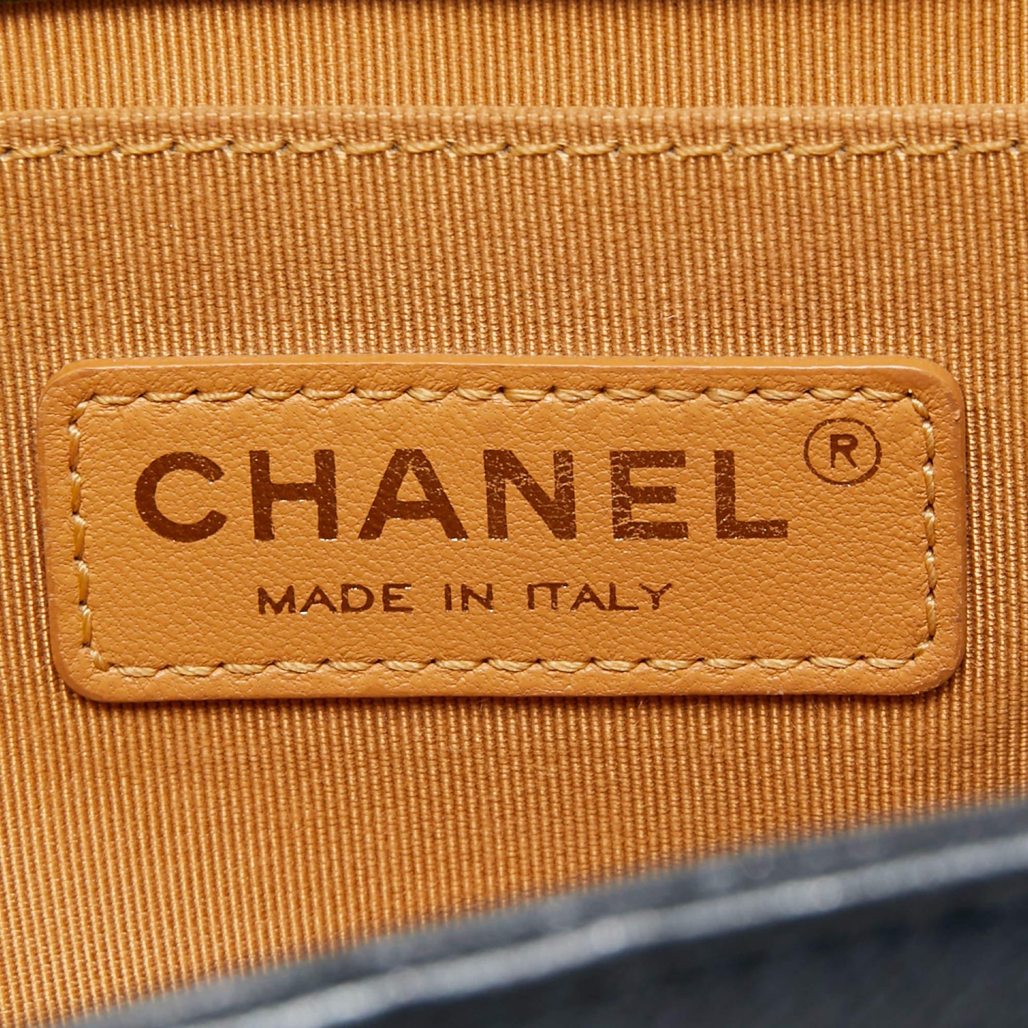 Women's Chanel Dark Grey Shimmer Leather Medium Boy Bag
