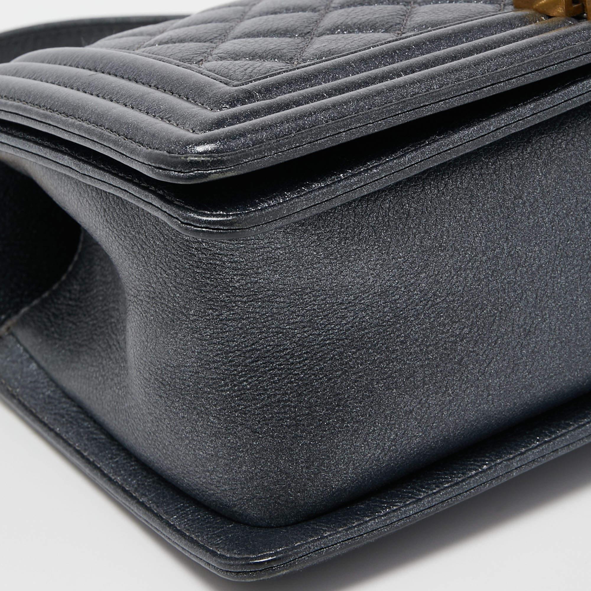 Chanel Dark Grey Shimmer Leather Medium Boy Bag 5