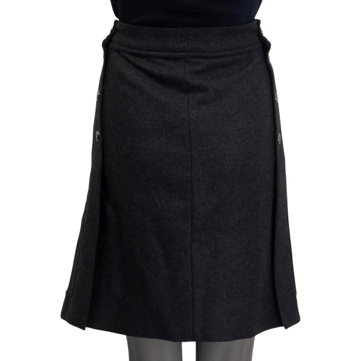 Women's CHANEL dark grey wool & angora SIDE BUTTON Skirt 46 XL For Sale