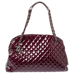 Chanel Dark Magenta Quilted Patent Leather Large Just Mademoiselle Bowler Bag