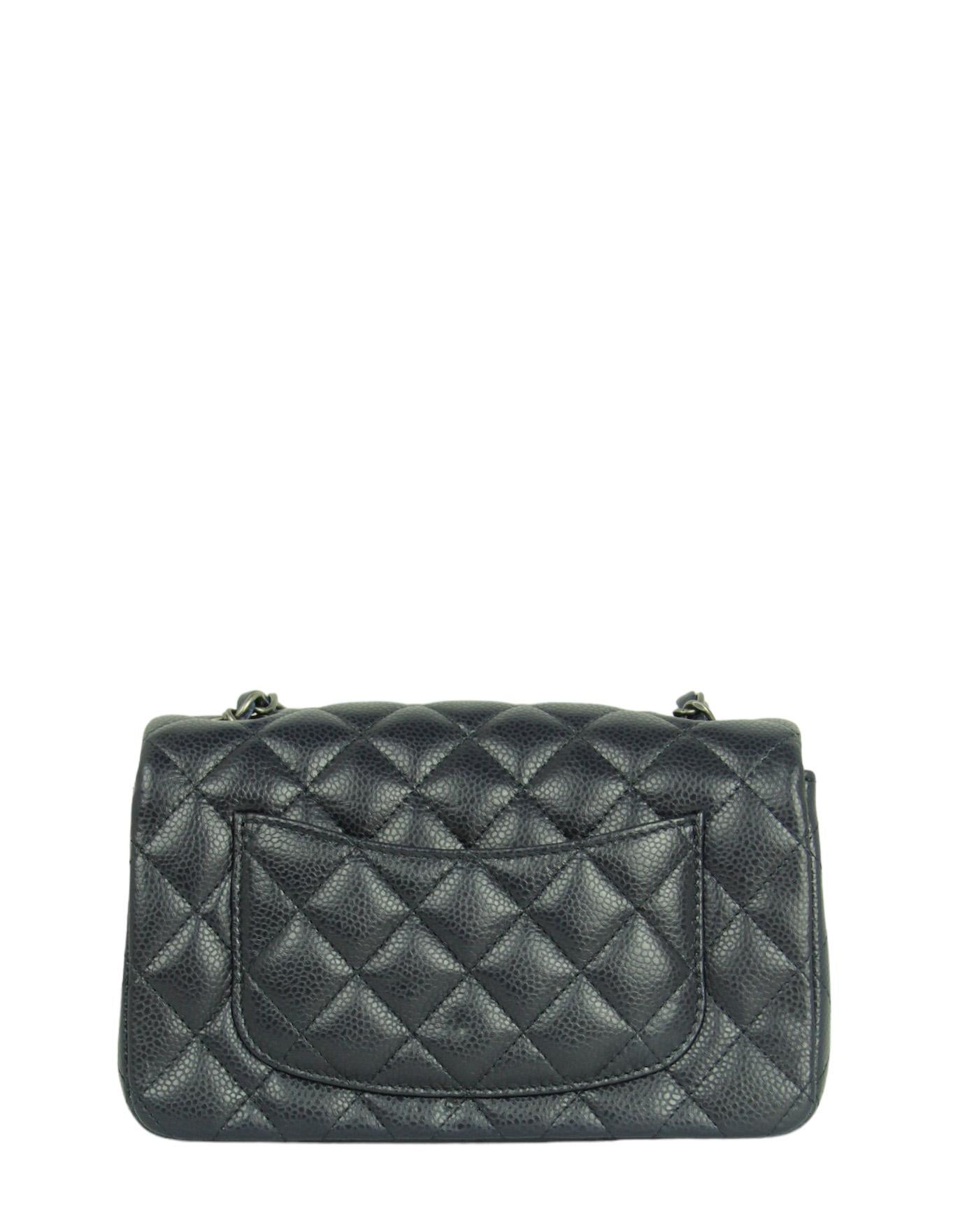 Chanel Dark Navy Caviar Leather Quilted Rectangular Mini Flap Crossbody ...