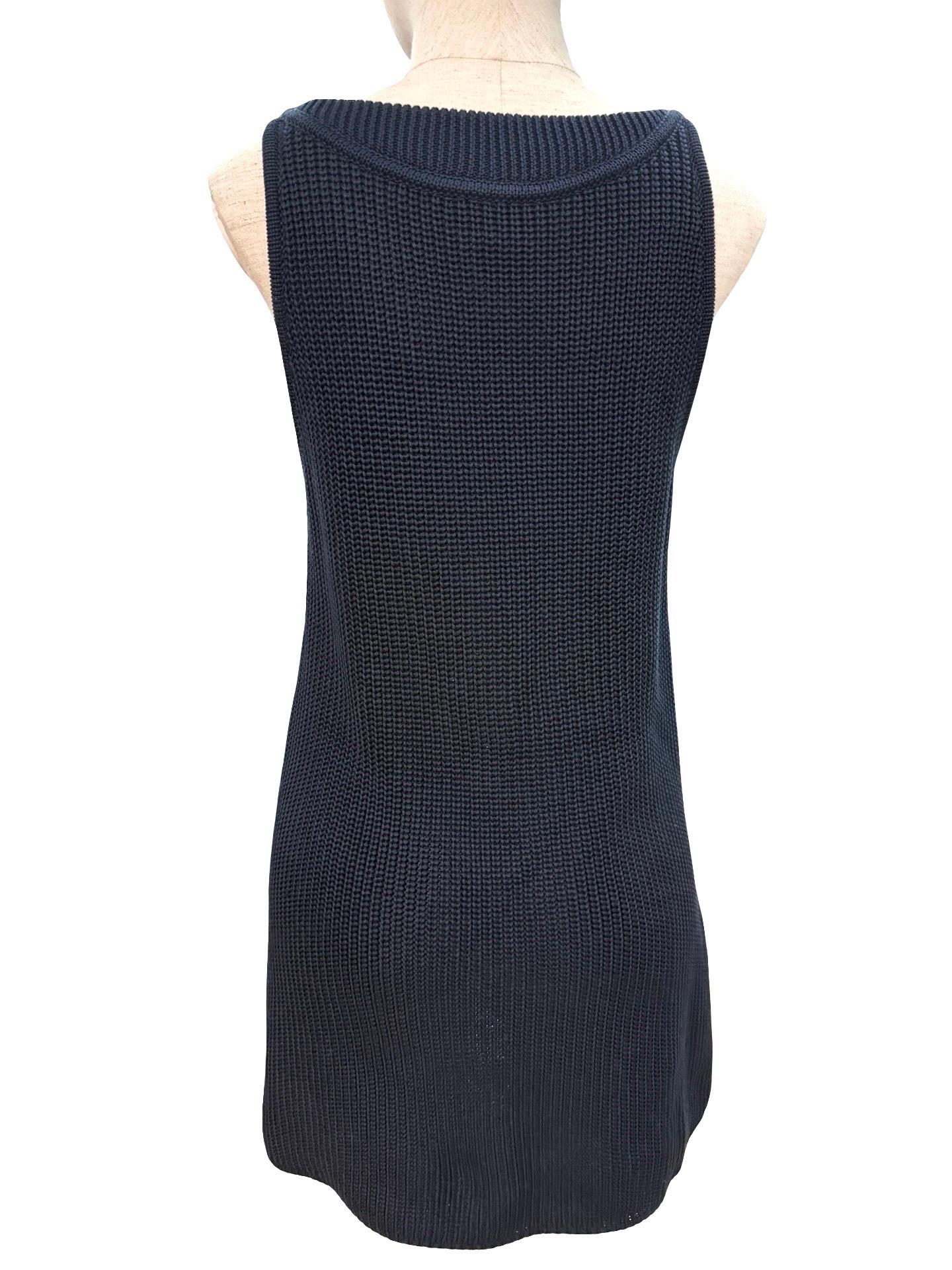 Black Chanel dark navy cotton knitted sleeveless tunic top For Sale