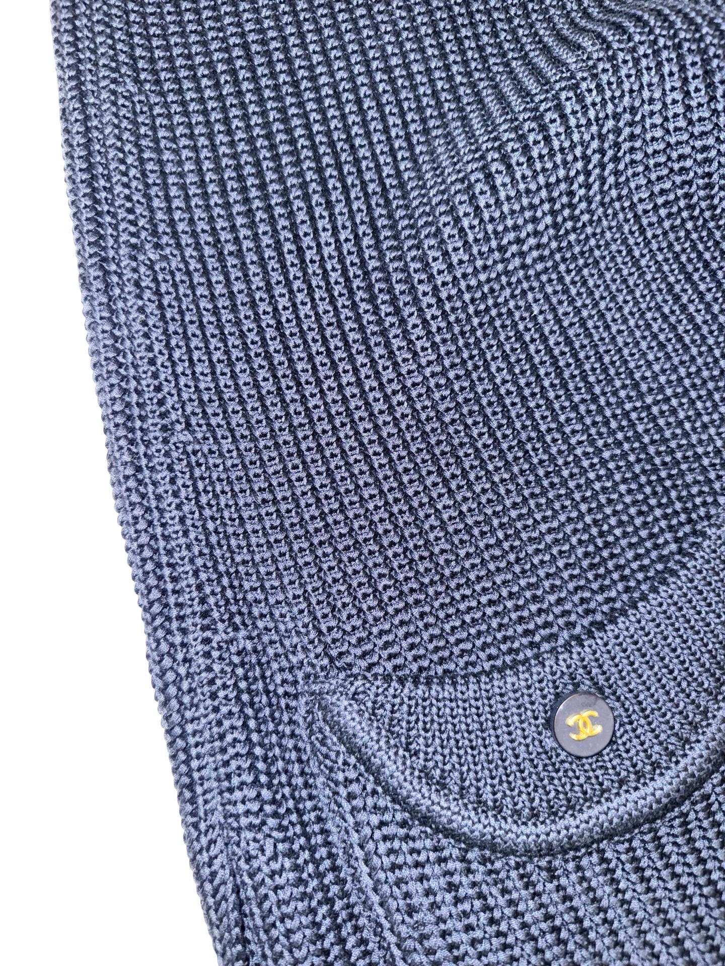 Chanel dark navy cotton knitted sleeveless tunic top For Sale 1
