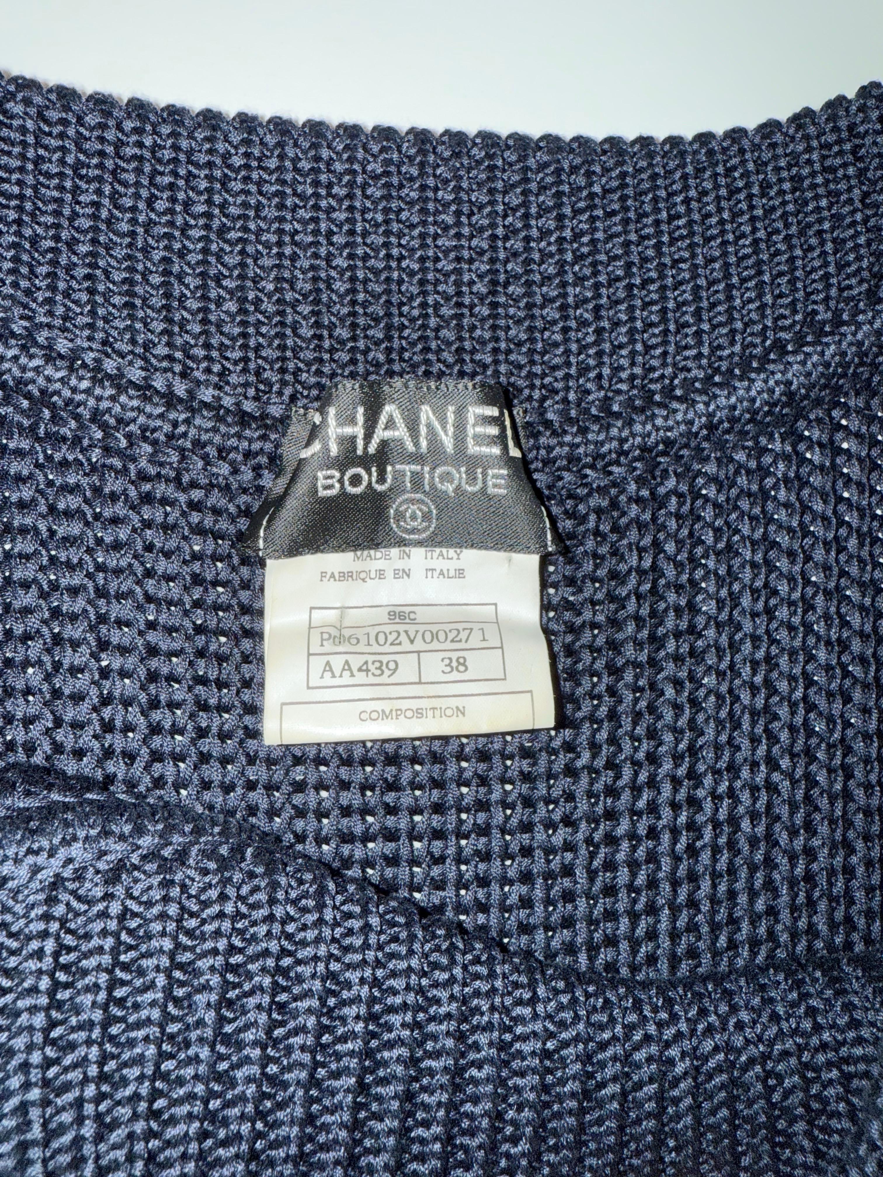Chanel dark navy cotton knitted sleeveless tunic top For Sale 3