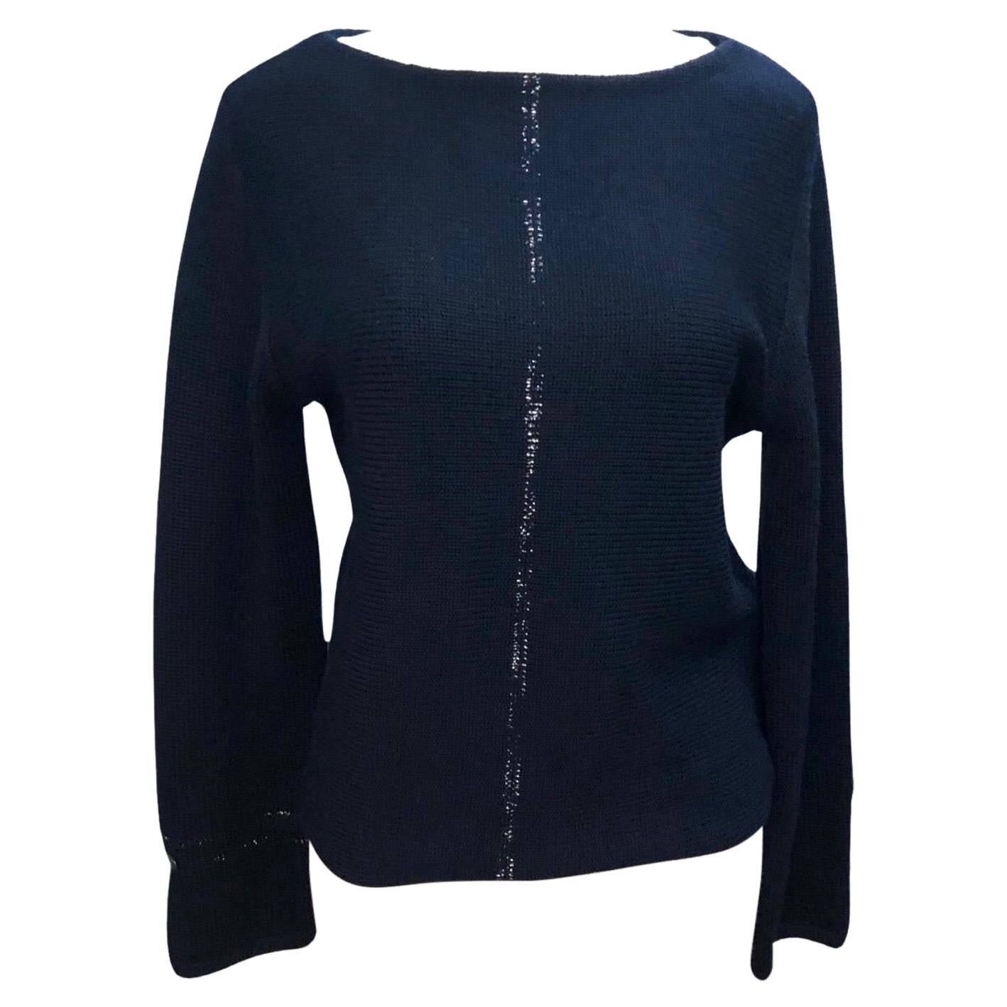 Chanel dark navy heavy wool knitted sweater For Sale