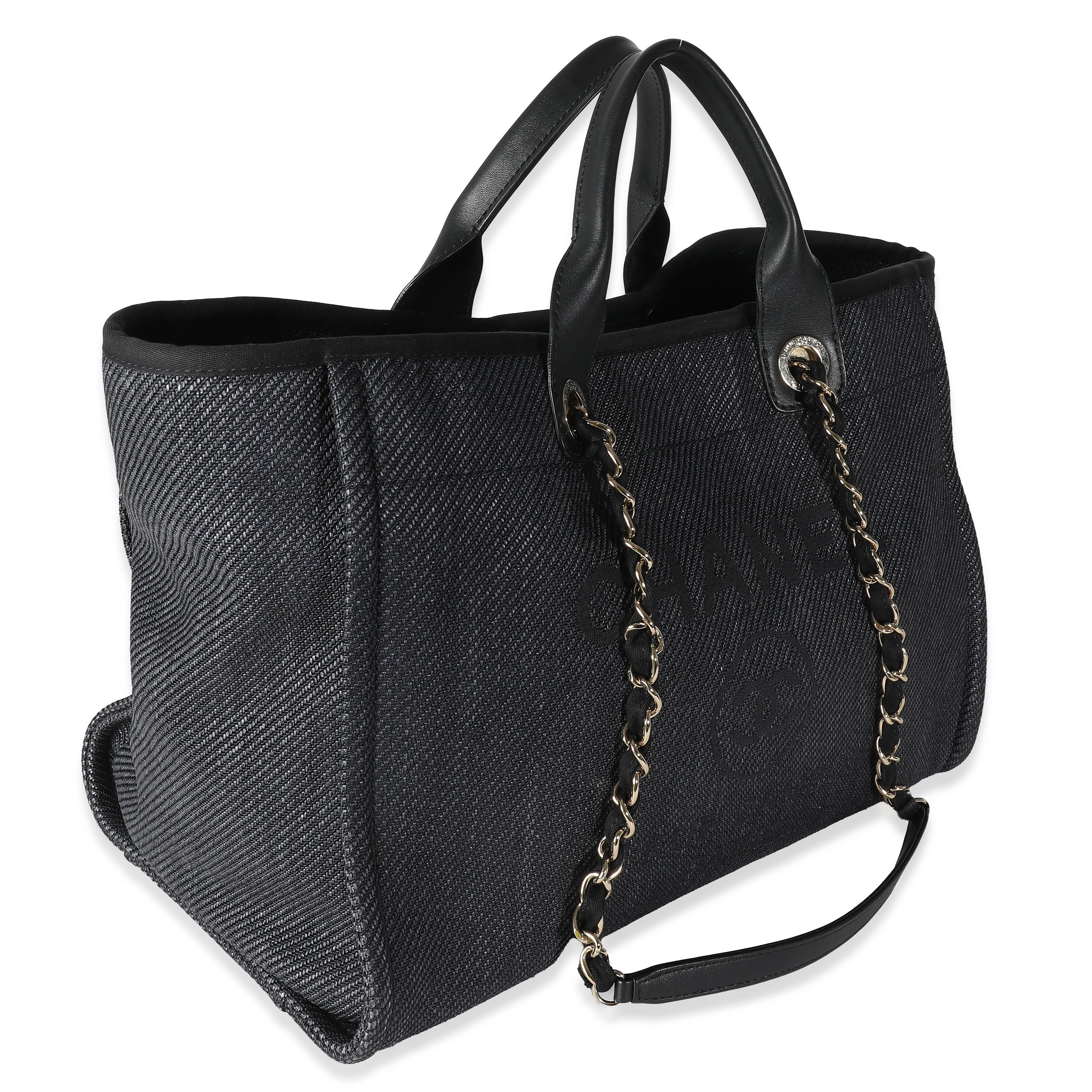 Black Chanel Dark Navy Mixed Fibers Large Deauville Tote