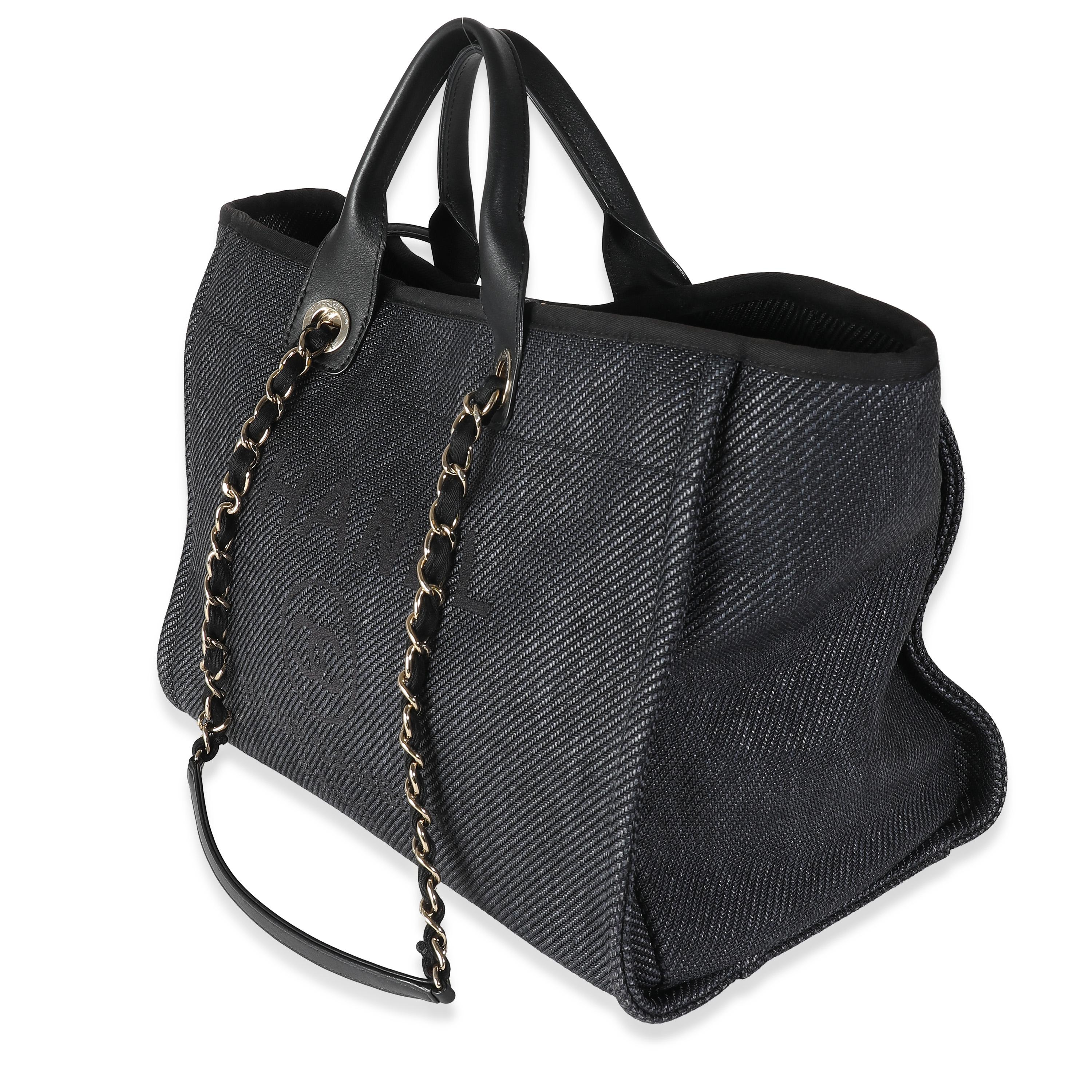 Chanel Dark Navy Mixed Fibers Large Deauville Tote In Excellent Condition In New York, NY