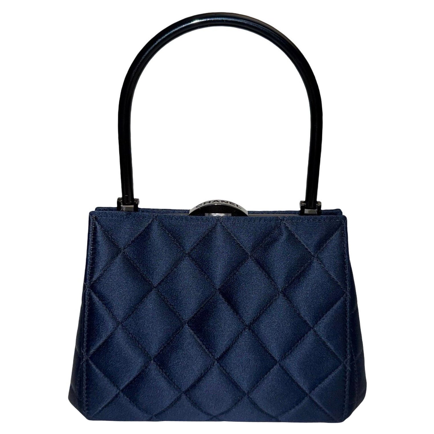 Chanel dark navy satin quilted handbag