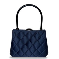 Chanel dark navy satin quilted handbag