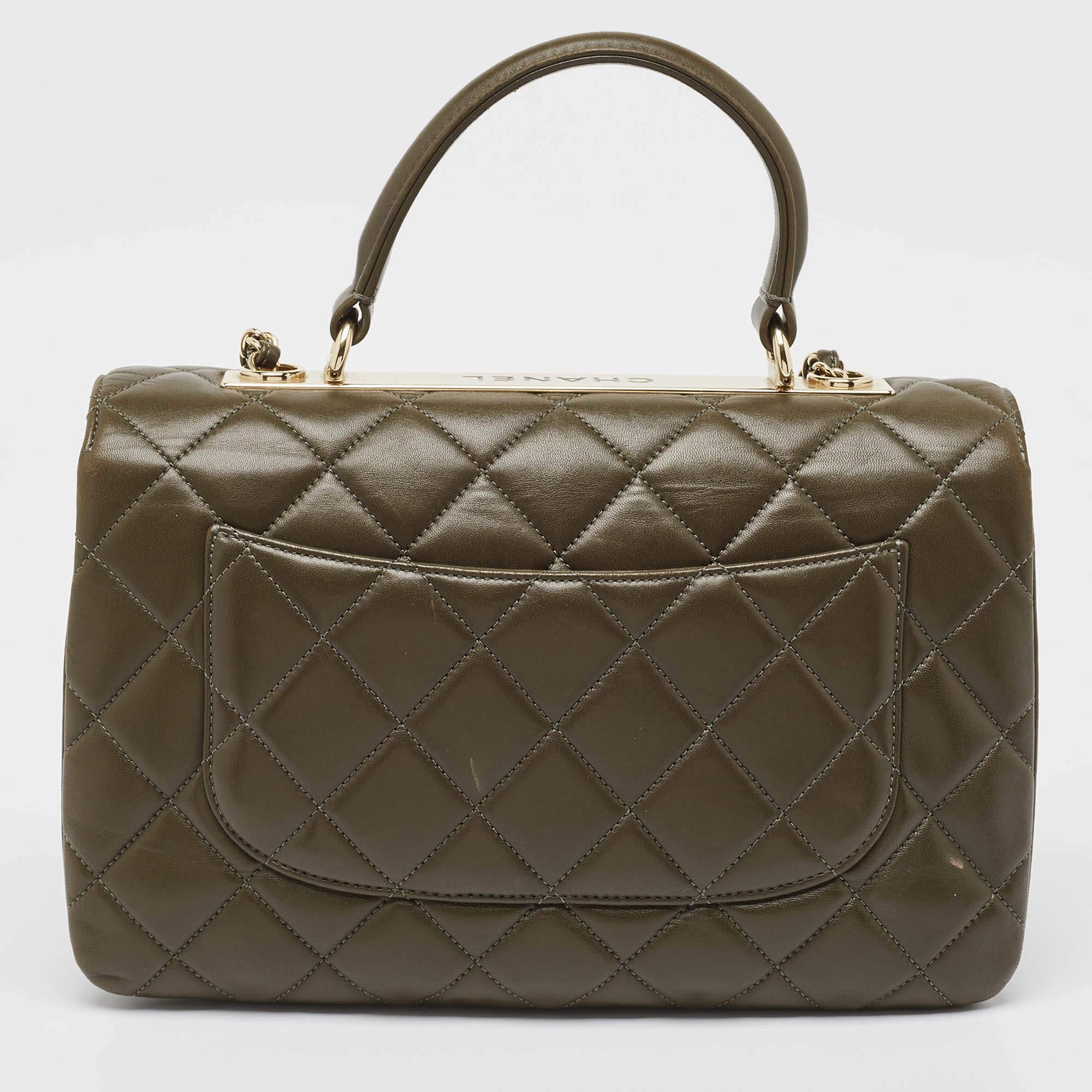Women's Chanel Dark Olive Quilted Leather Medium Trendy CC Top Handle Bag