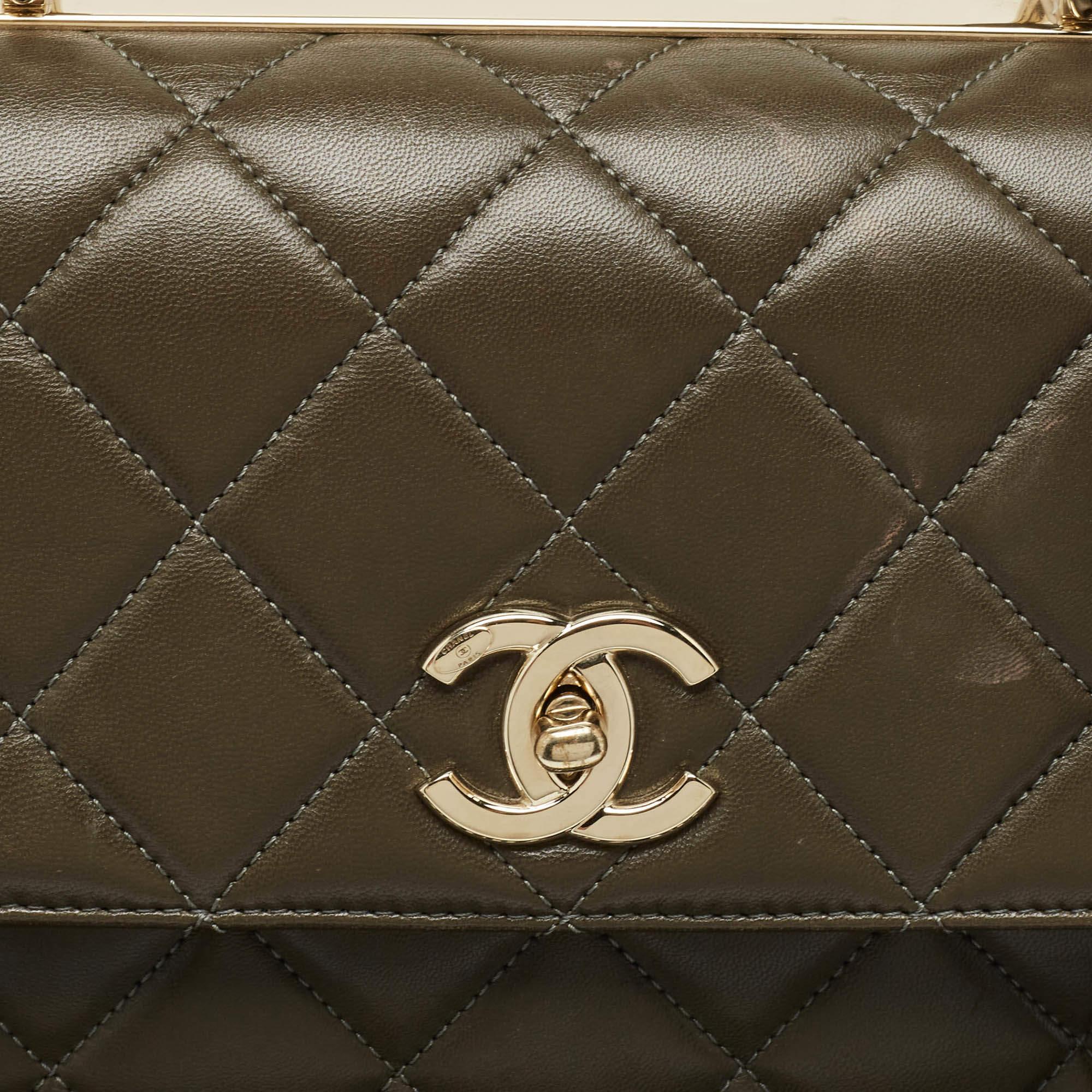 Chanel Dark Olive Quilted Leather Medium Trendy CC Top Handle Bag 1