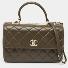 Chanel Dark Olive Quilted Leather Medium Trendy CC Top Handle Bag