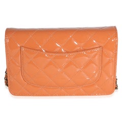 Chanel Dark Orange Quilted Patent Classic Wallet On Chain