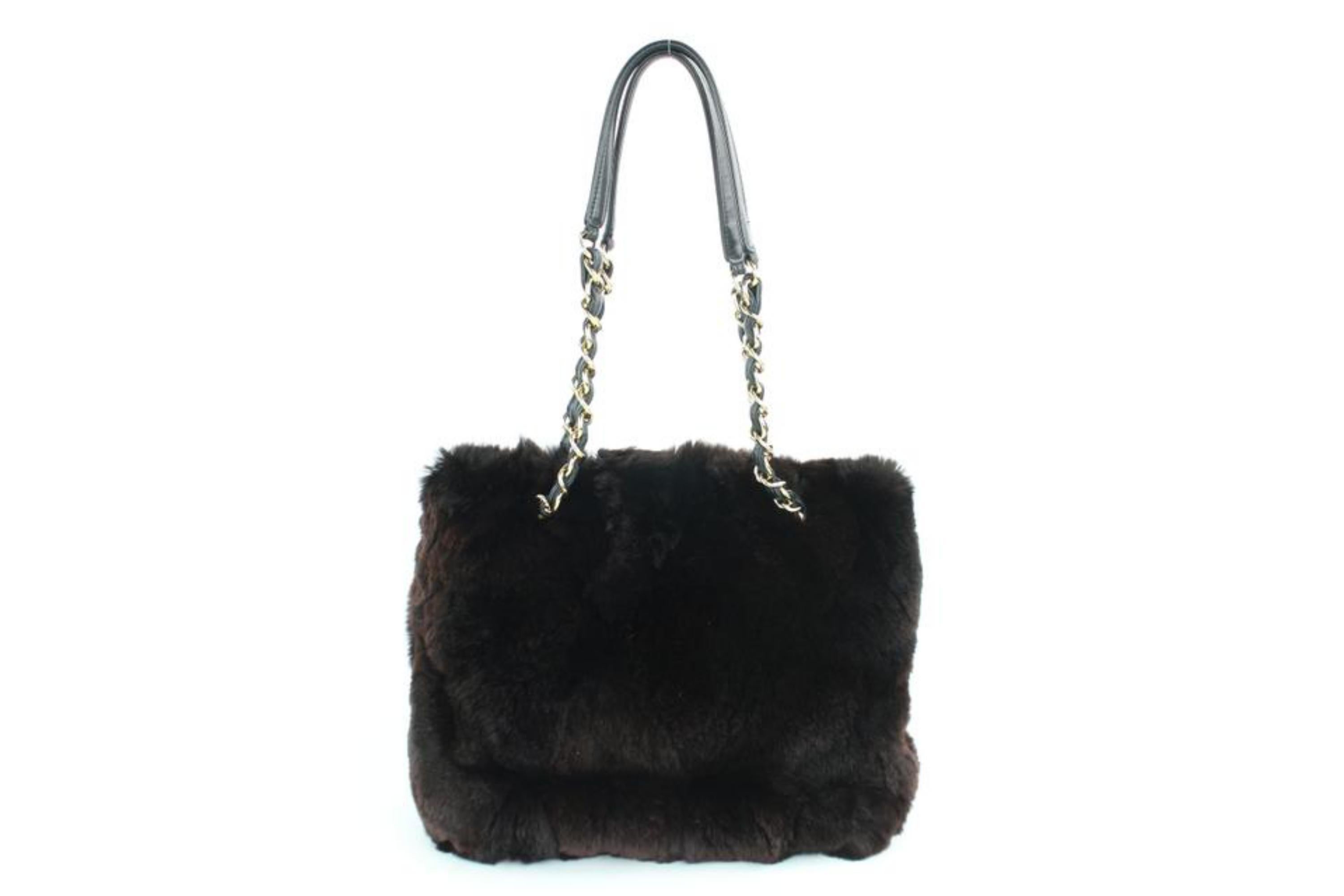 Chanel Dark Orylag Chain Tote 230926 Brown Fur Shoulder Bag For Sale 3
