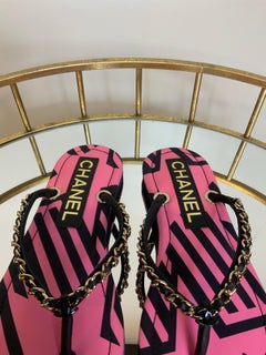 Chanel dark pink and black Flip Flop Sandals