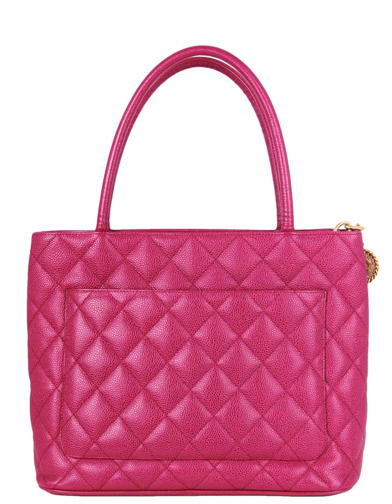 Chanel Dark Pink Caviar Leather CC Medallion Tote Bag For Sale at 1stDibs chanel medallion caviar chanel pink medallion tote