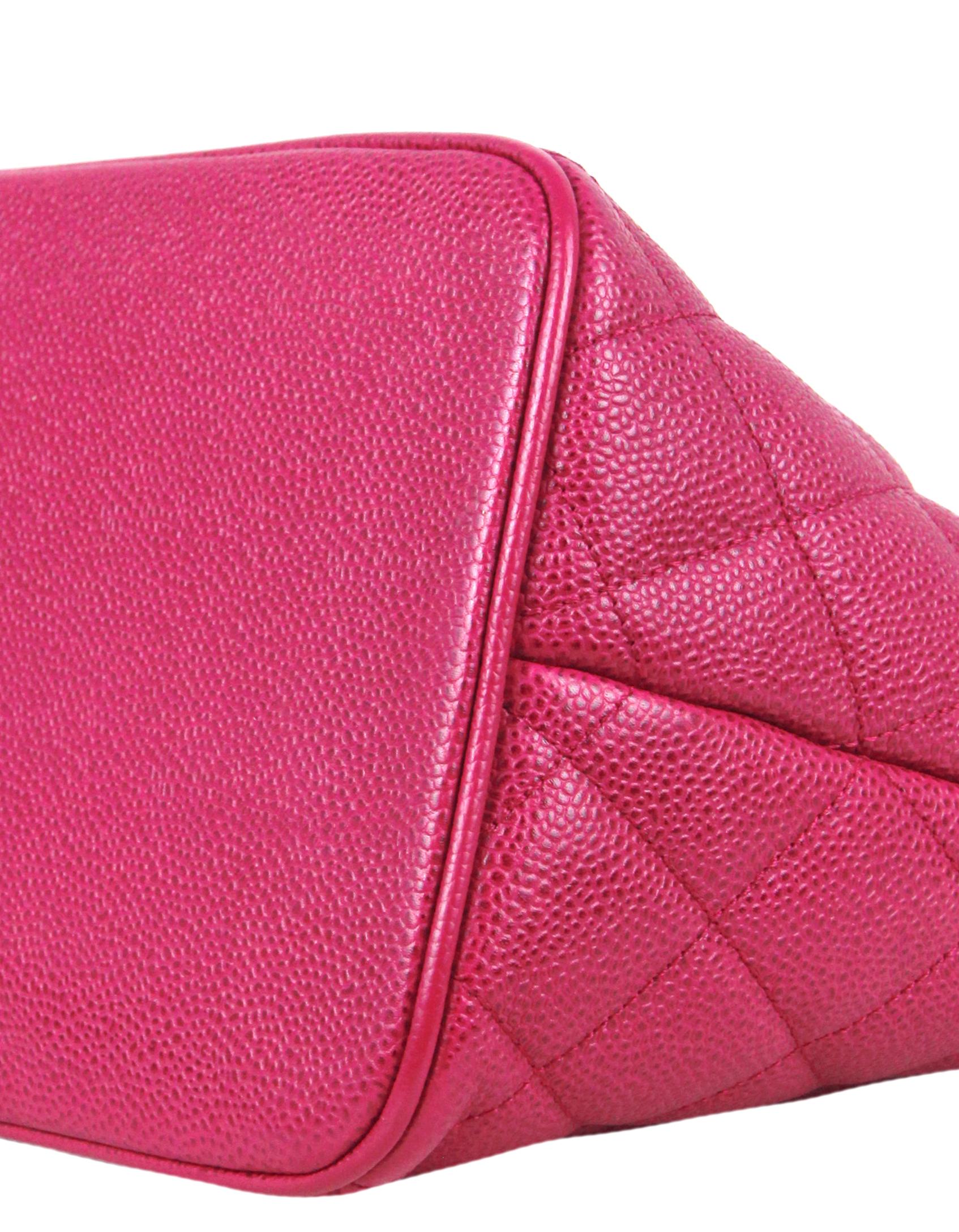 Chanel Dark Pink Caviar Leather CC Medallion Tote Bag In Excellent Condition In New York, NY