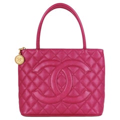 Chanel Dark Pink Caviar Leather CC Medallion Tote Bag