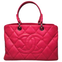 Chanel Dark Pink Caviar Quilted Grand Shopping Tote
