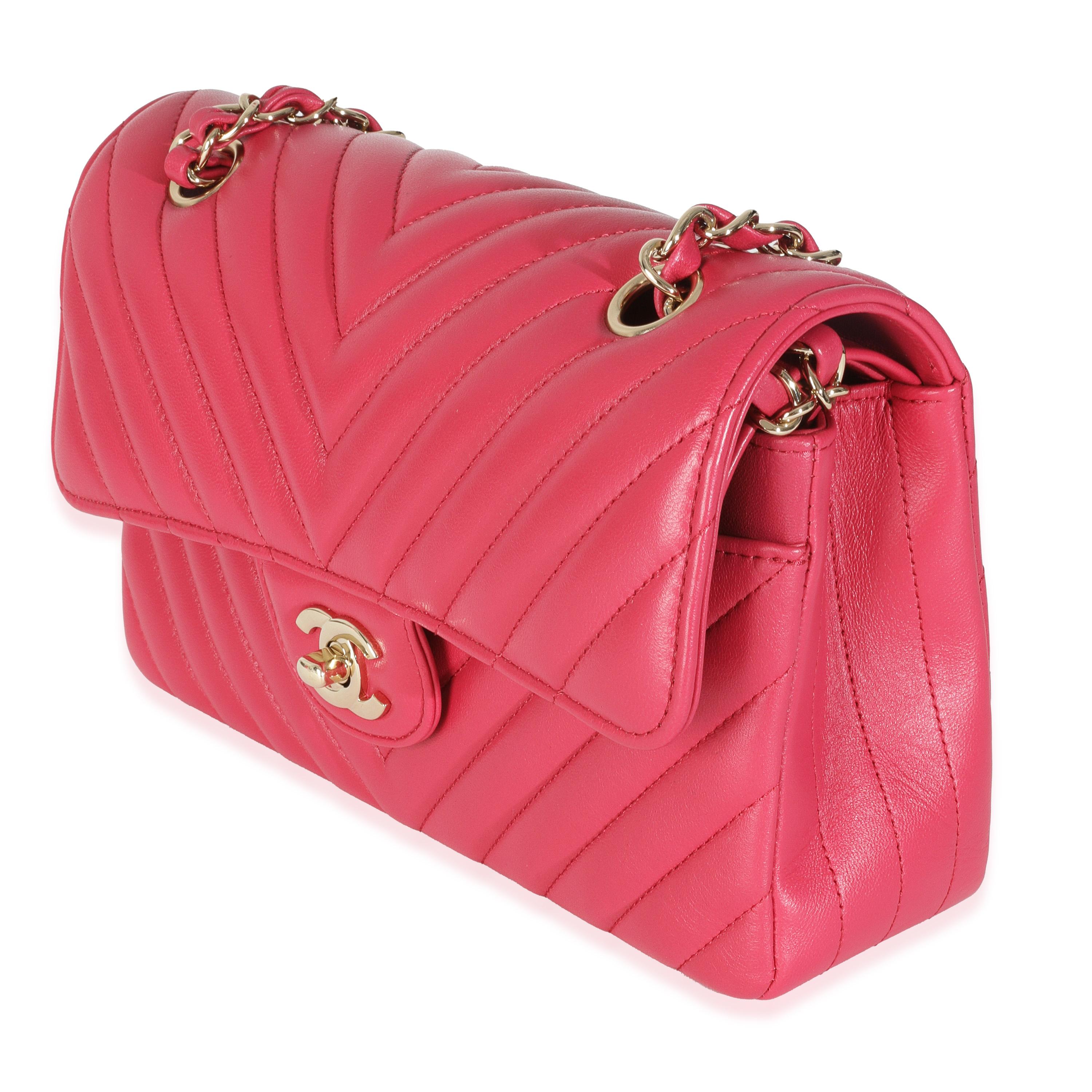 Women's Chanel Dark Pink Chevron Lambskin Small Classic Double Flap Bag For Sale