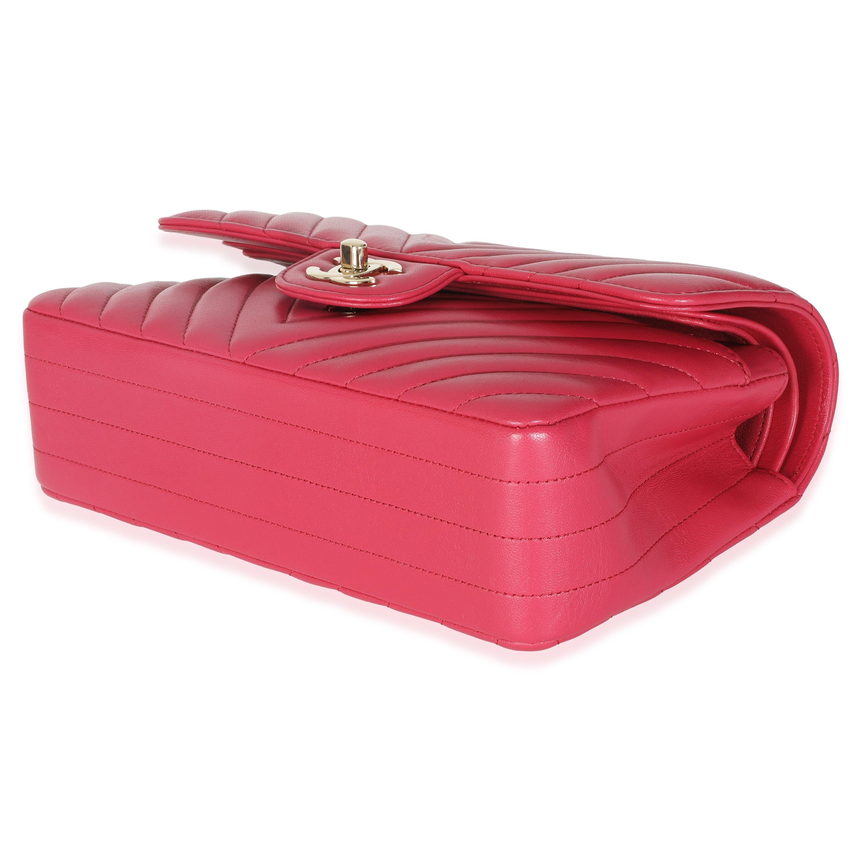 Chanel Dark Pink Chevron Lambskin Small Classic Double Flap Bag For Sale 1