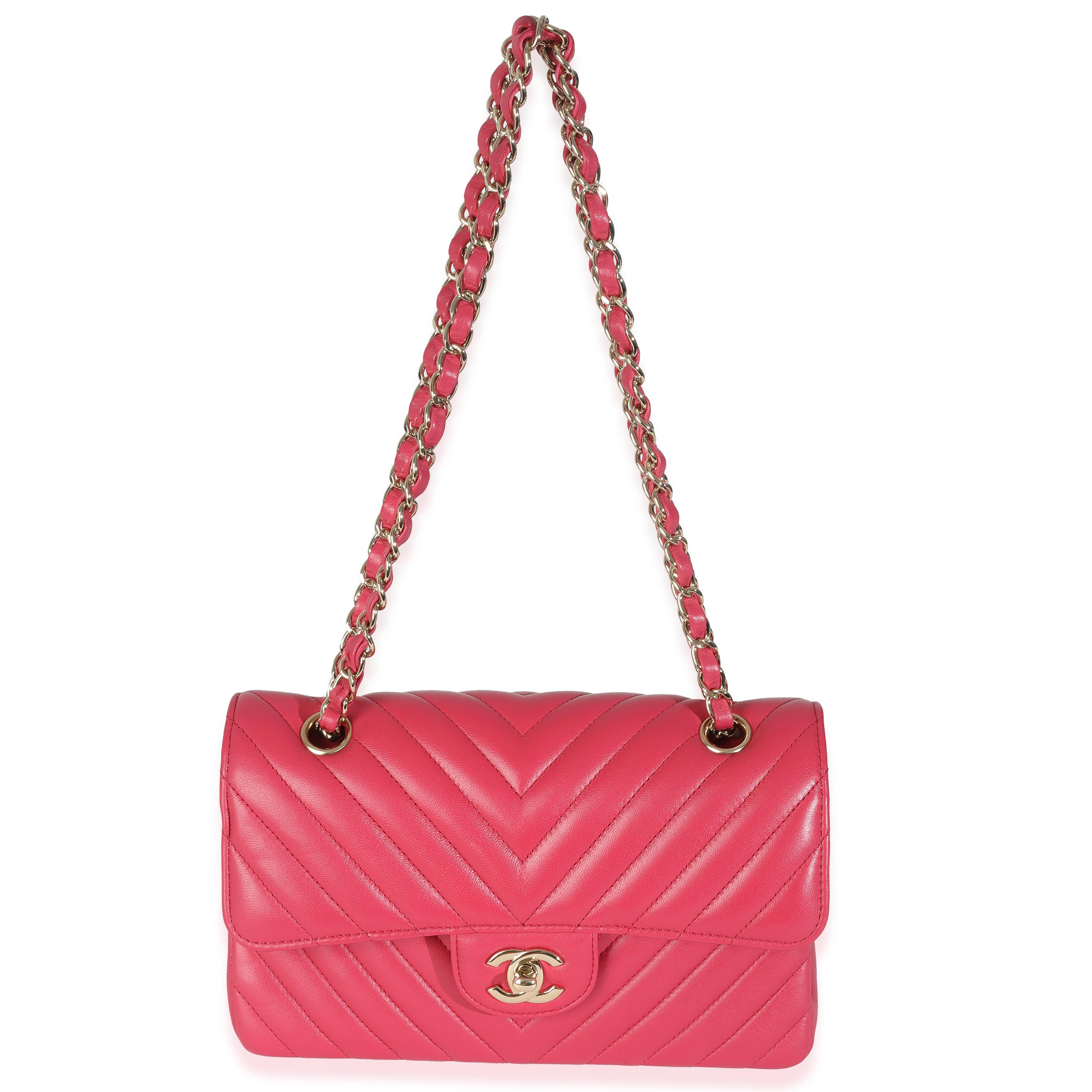 Chanel Dark Pink Chevron Lambskin Small Classic Double Flap Bag For Sale 2