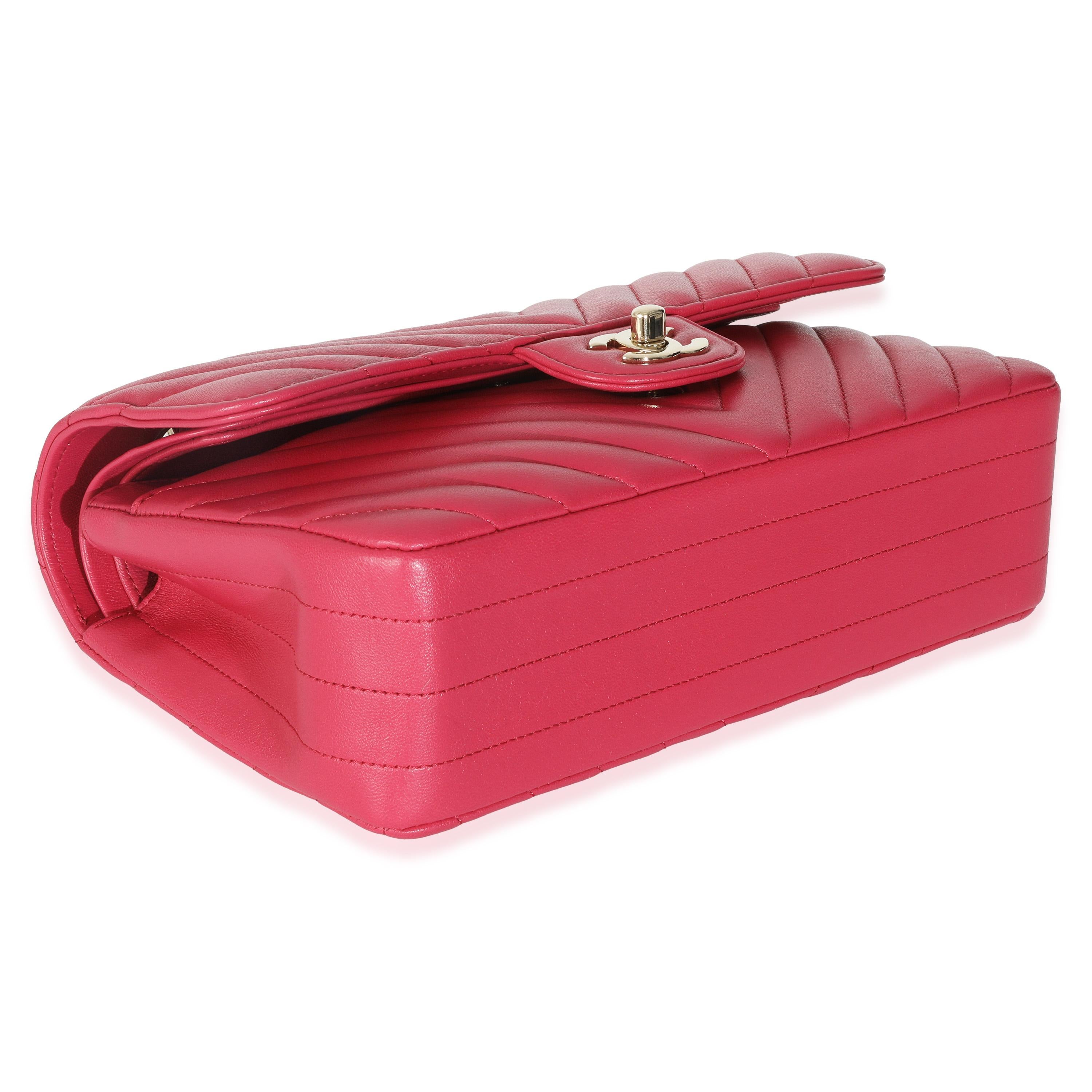 Chanel Dark Pink Chevron Lambskin Small Classic Double Flap Bag For Sale 3