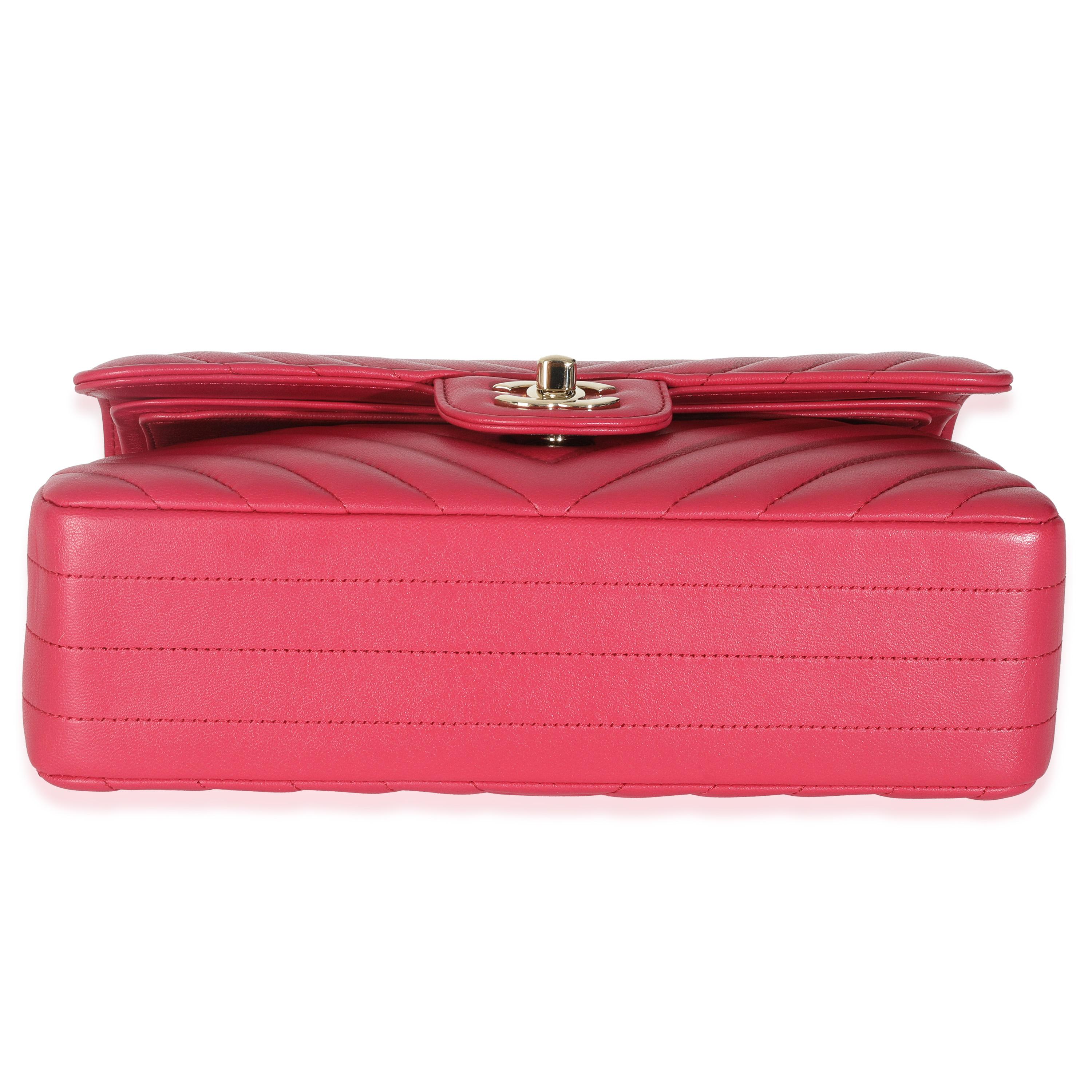 Chanel Dark Pink Chevron Lambskin Small Classic Double Flap Bag For Sale 4
