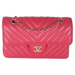 Chanel Dark Pink Chevron Lambskin Small Classic Double Flap Bag