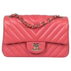 Chanel Dark Pink Chevron Quilted Lambskin Leather Rectangular Mini Flap Bag