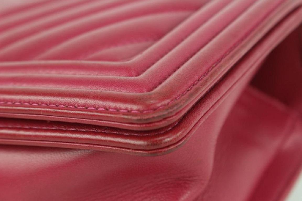 Chanel Dark Pink Fuschia Chevron Quilted Lambskin Medium Boy Bag Gold 53ca723 6