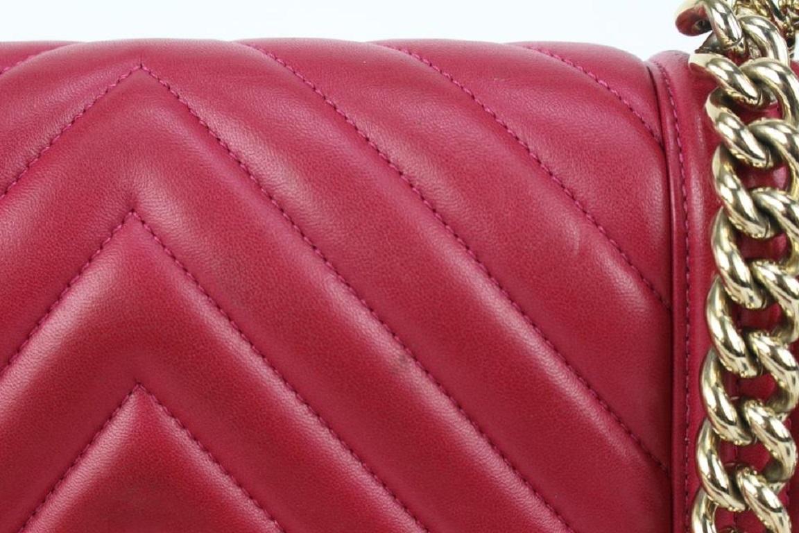 Chanel Dark Pink Fuschia Chevron Quilted Lambskin Medium Boy Bag Gold 53ca723 7