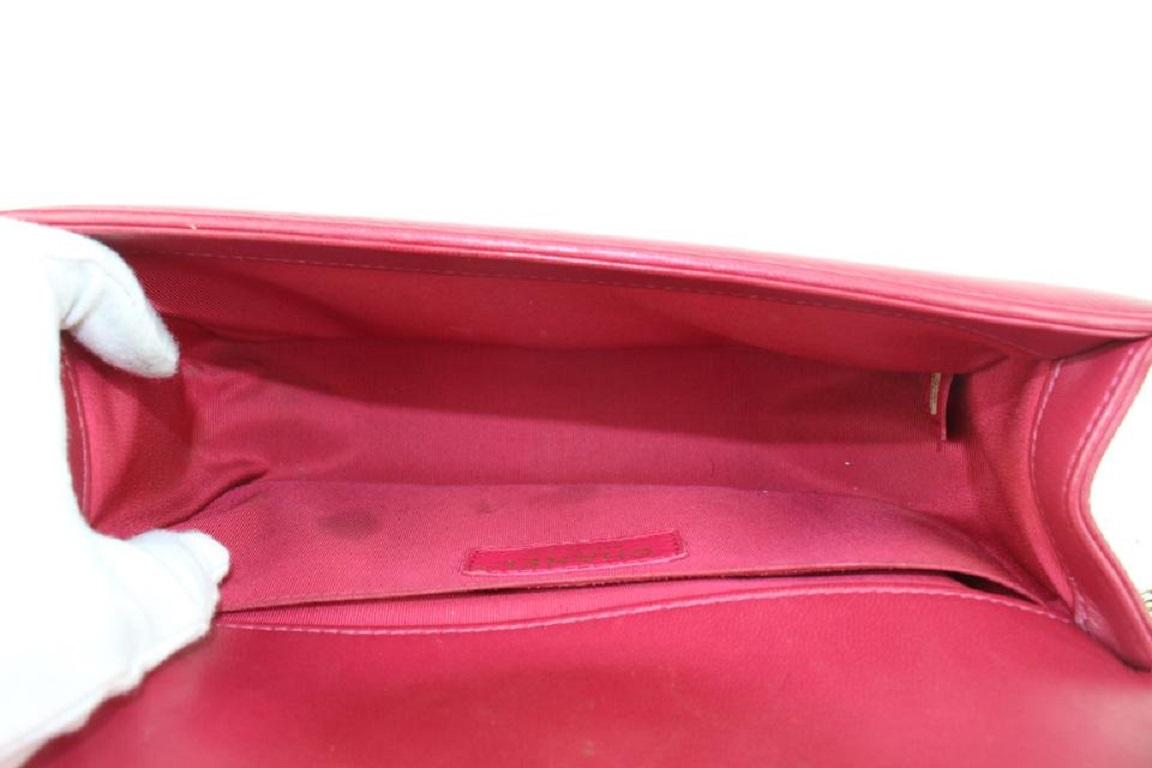 Chanel Dark Pink Fuschia Chevron Quilted Lambskin Medium Boy Bag Gold 53ca723 1