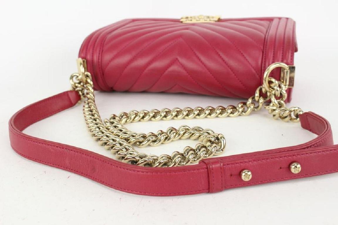 Chanel Dark Pink Fuschia Chevron Quilted Lambskin Medium Boy Bag Gold 53ca723 4
