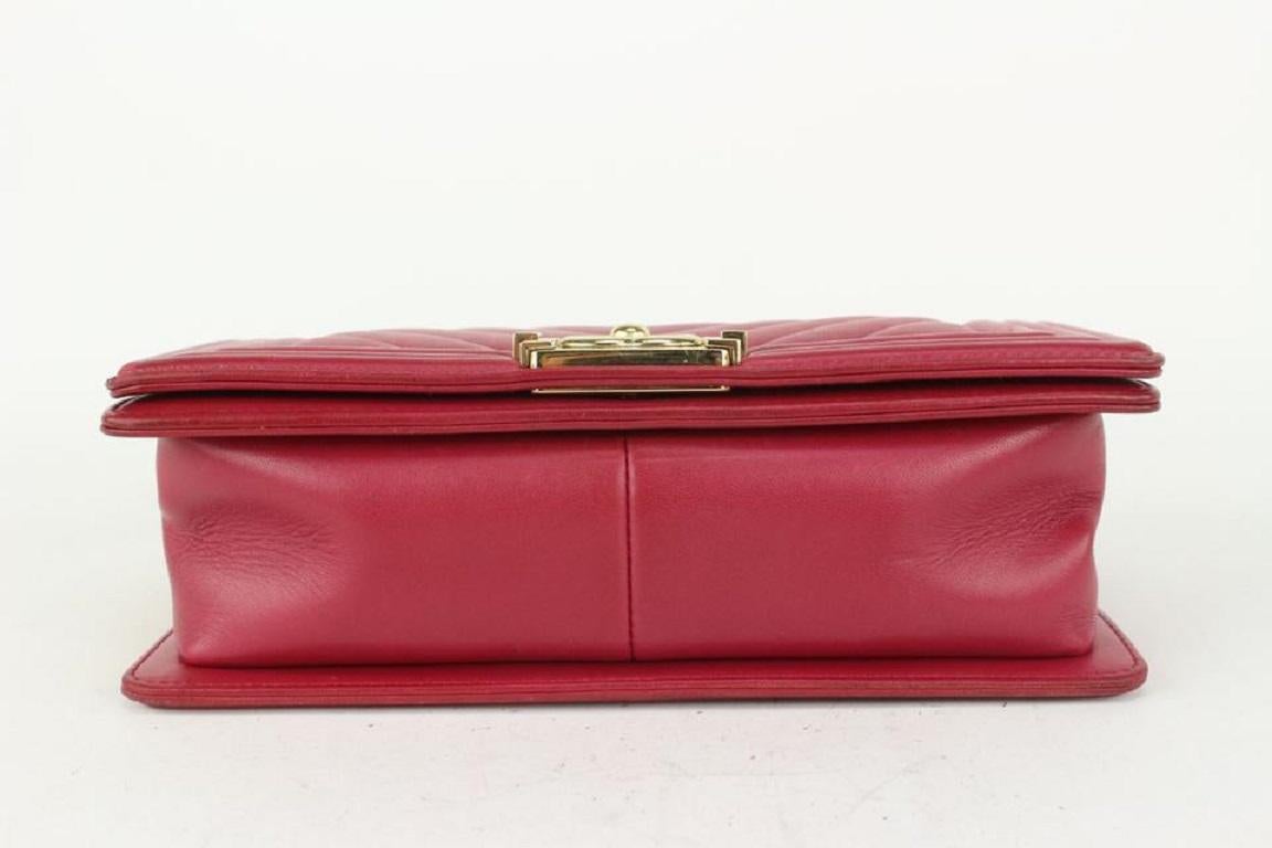Chanel Dark Pink Fuschia Chevron Quilted Lambskin Medium Boy Bag Gold 53ca723 5