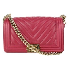 Chanel Dark Pink Fuschia Chevron Quilted Lambskin Medium Boy Bag Gold 53ca723