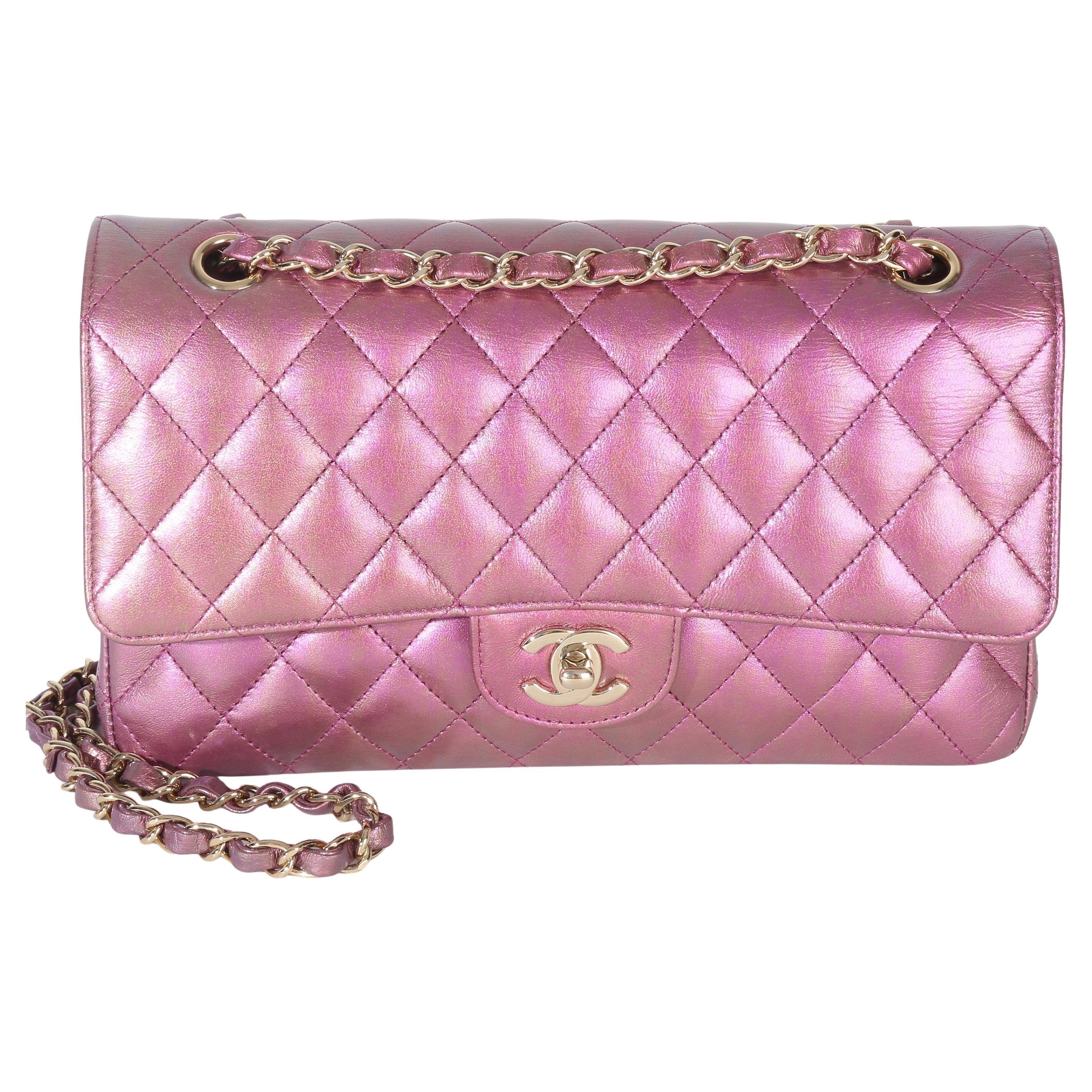 Chanel Dark Pink Iridescent Quilted Lambskin Medium Classic Double Flap Bag