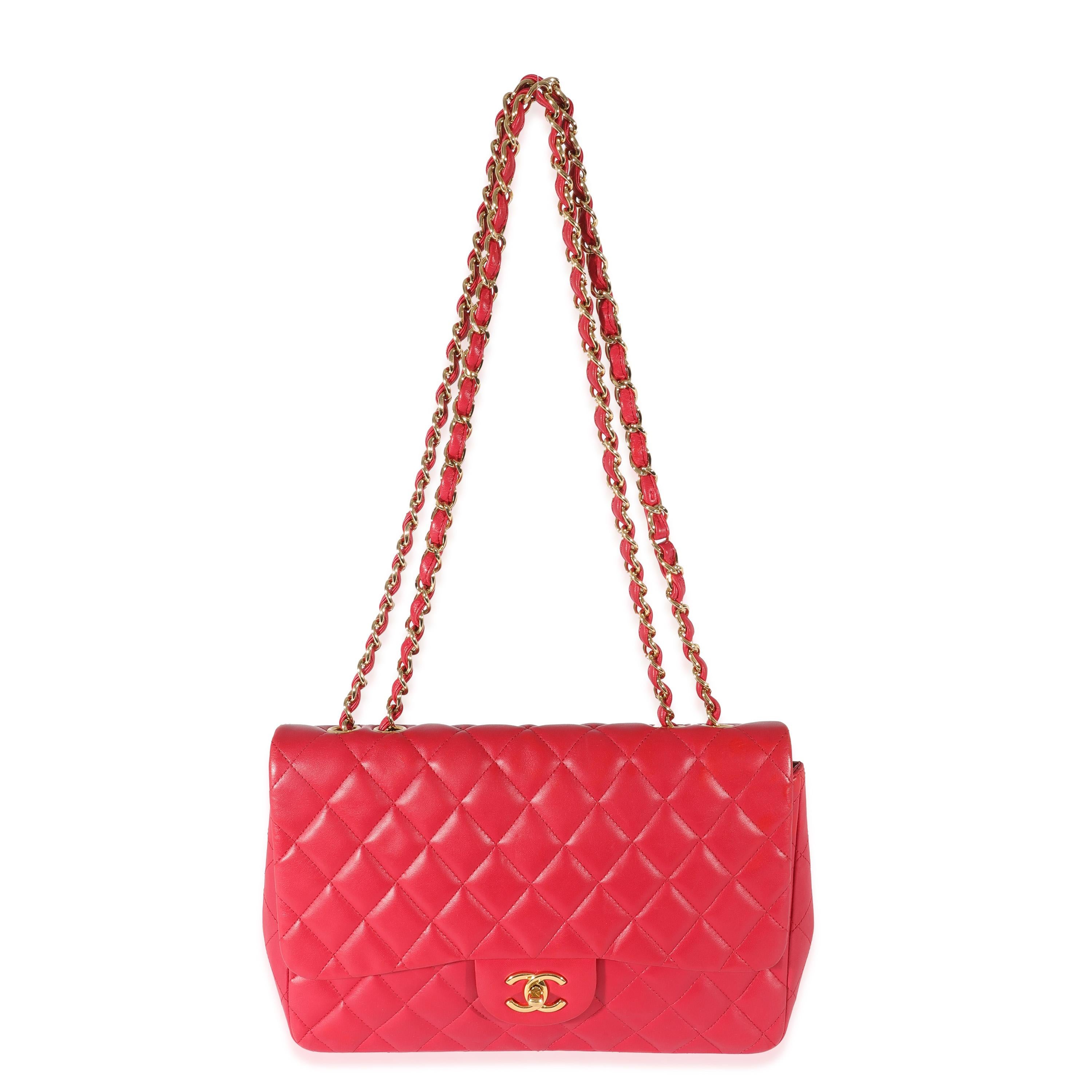 Listing Title: Chanel Dark Pink Lambskin Jumbo Single Flap Bag
SKU: 129431
MSRP: 9500.00
Condition: Pre-owned 
Condition Description: A timeless classic that never goes out of style, the flap bag from Chanel dates back to 1955 and has seen a number