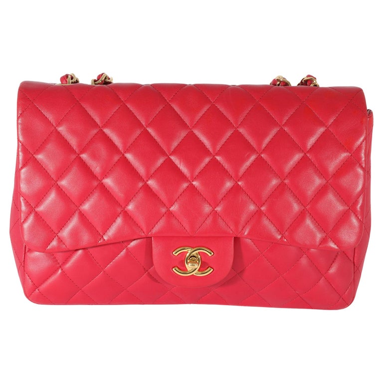 Chanel Dark Pink Lambskin Jumbo Single Flap Bag For Sale at 1stDibs