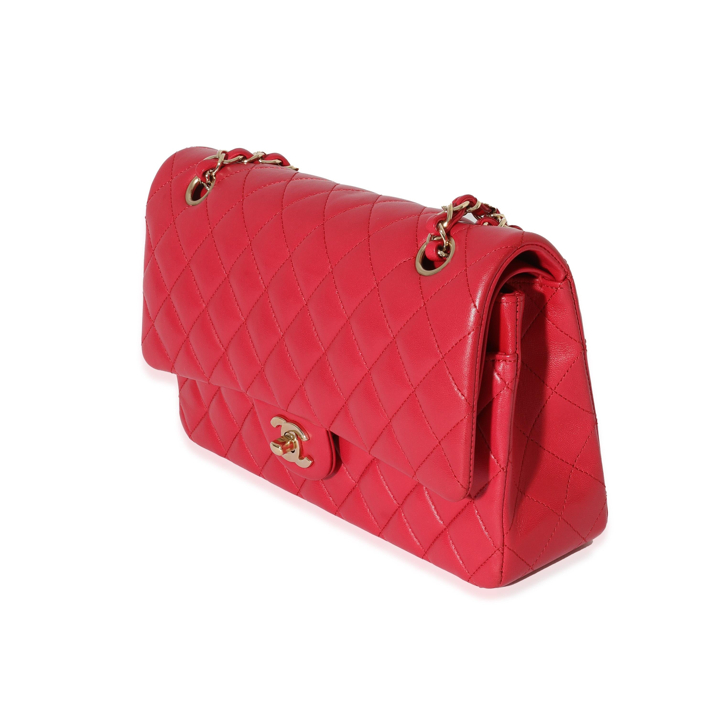 Women's Chanel Dark Pink Lambskin Medium Flap Bag For Sale