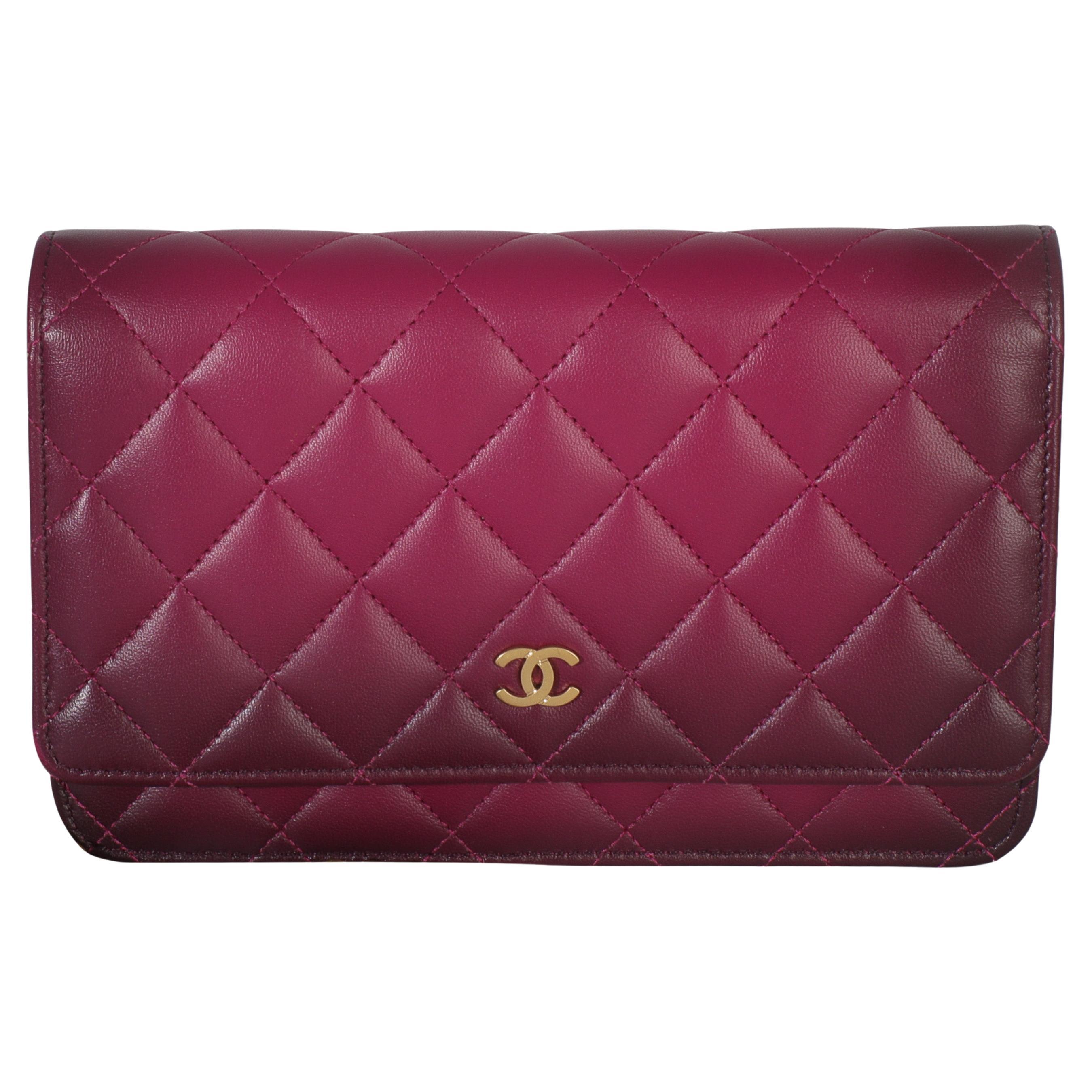 Chanel Dark Pink Ombre Quilted Lambskin Classic Wallet On Chain For Sale