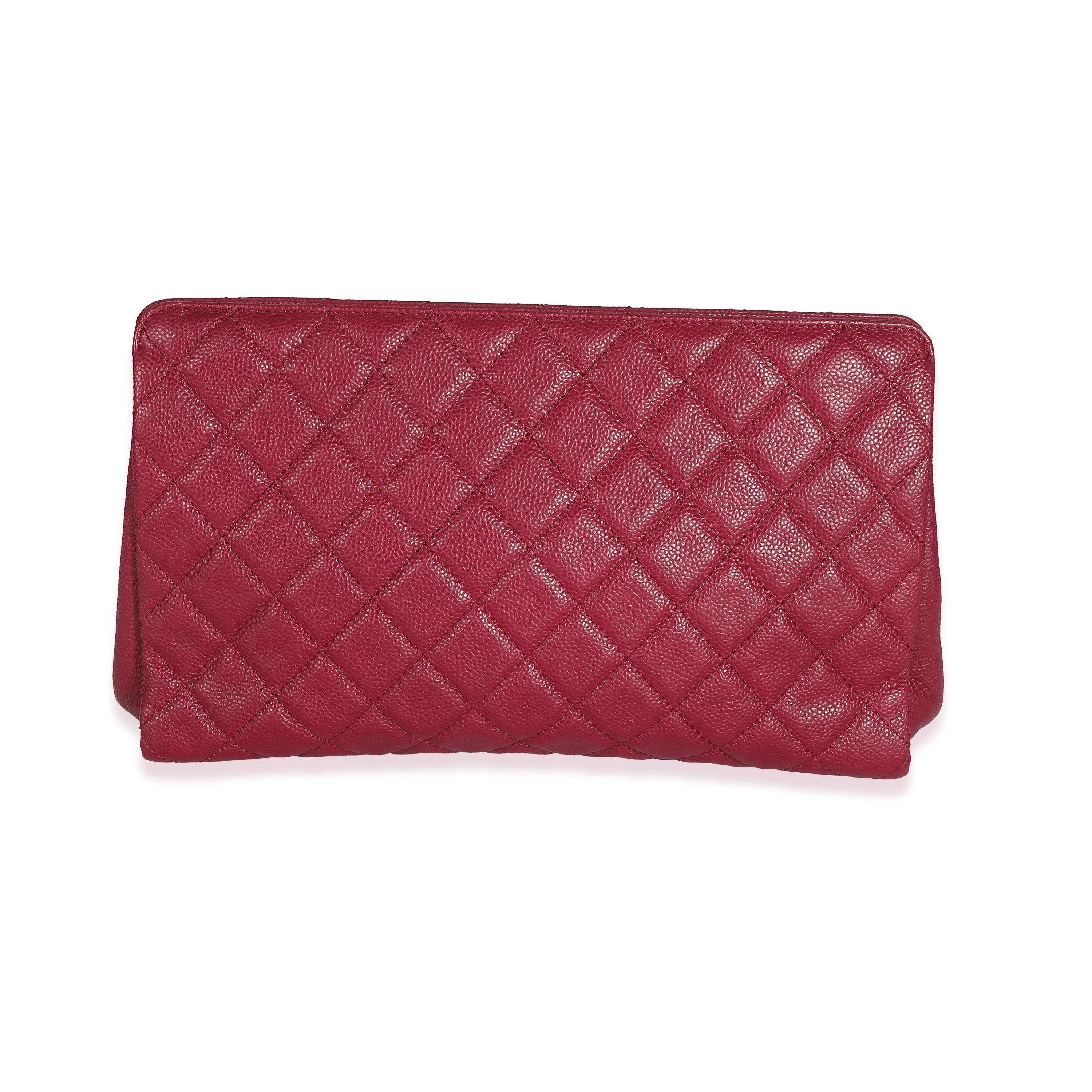 Chanel Dark Pink Quilted Caviar CC Timeless Frame Clutch In Excellent Condition In New York, NY