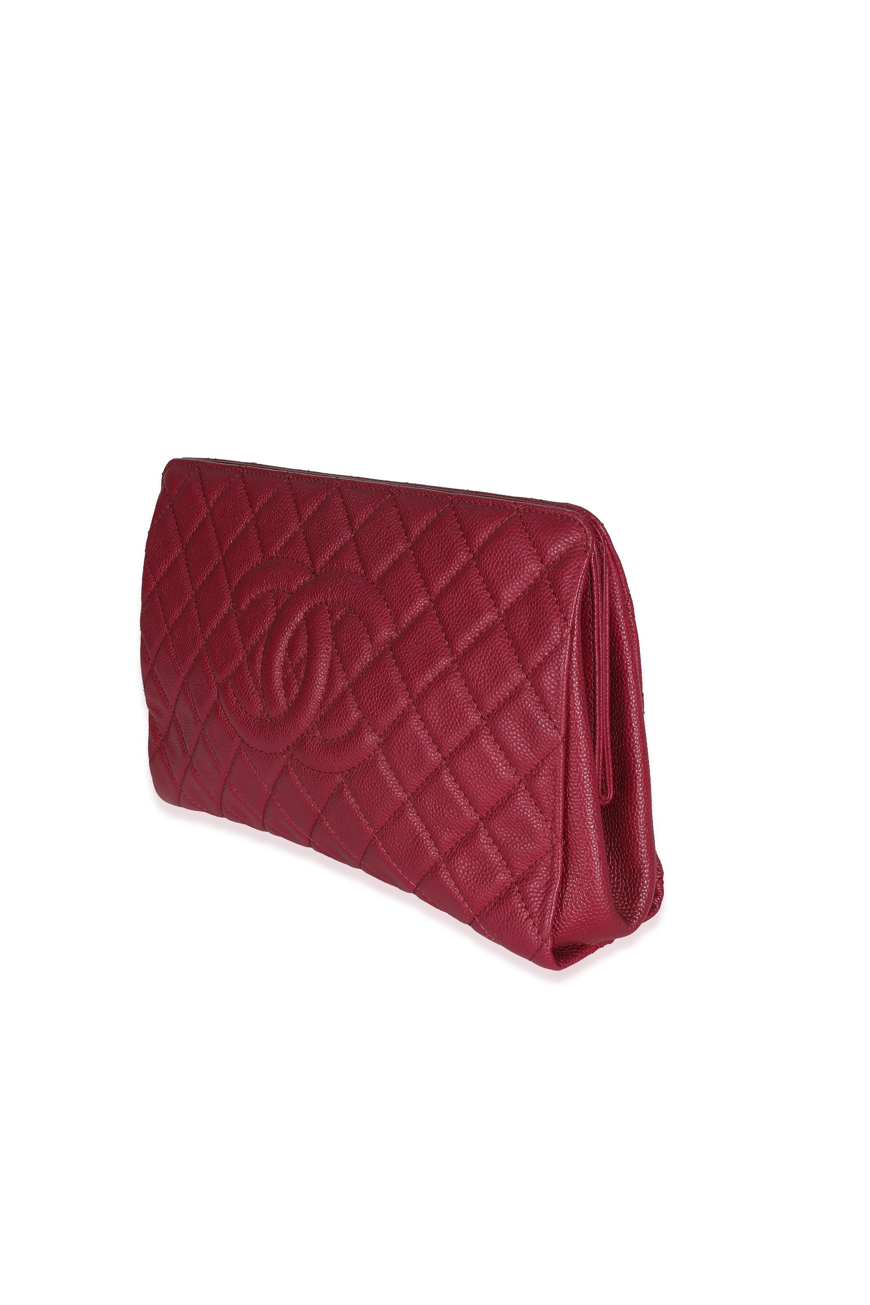 Women's Chanel Dark Pink Quilted Caviar CC Timeless Frame Clutch