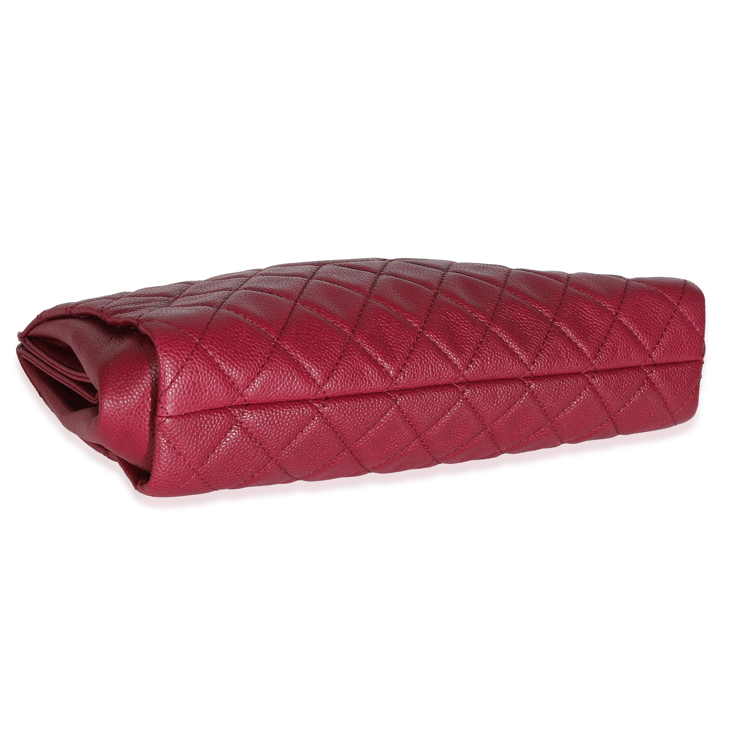 Chanel Dark Pink Quilted Caviar CC Timeless Frame Clutch 2