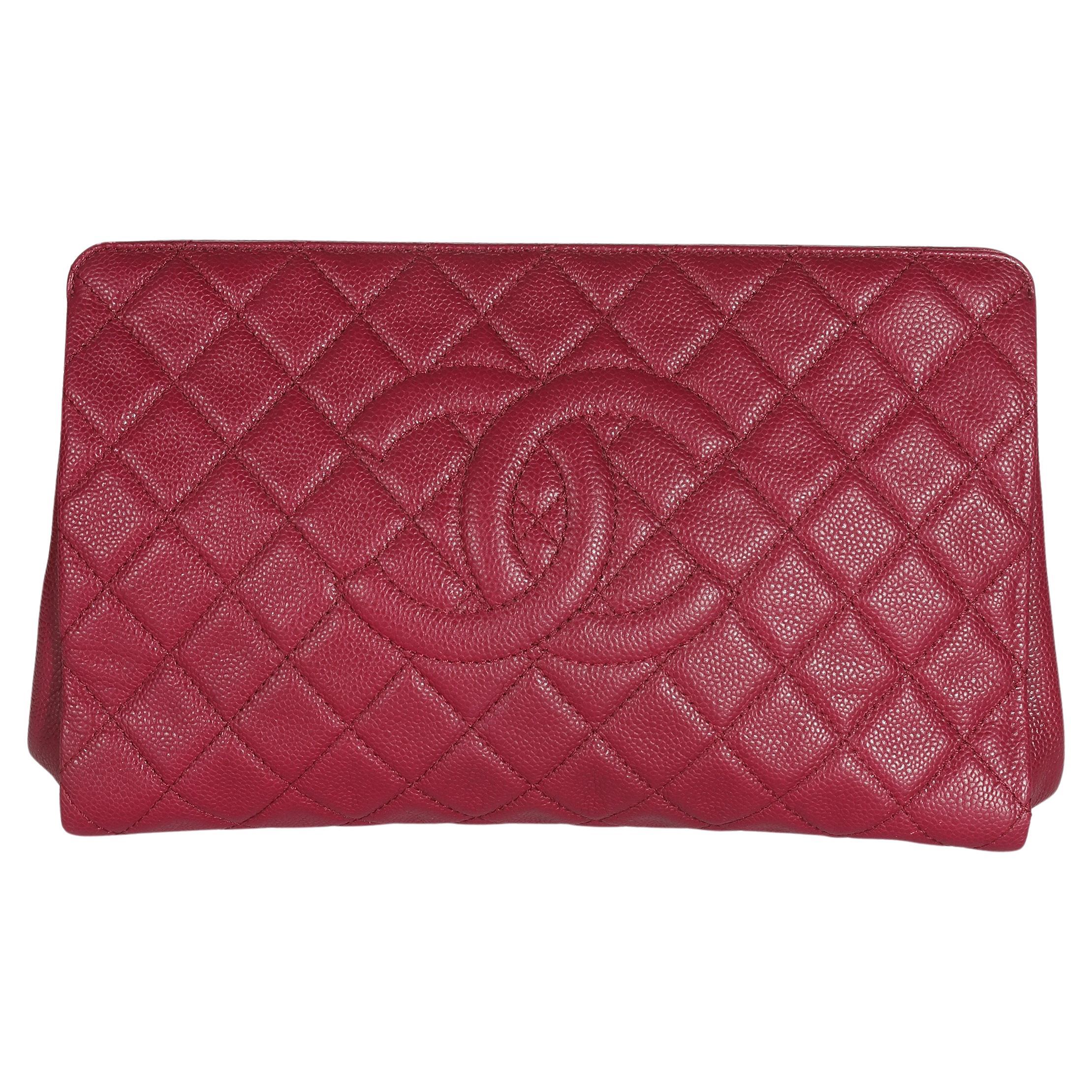 Chanel Dark Pink Quilted Caviar CC Timeless Frame Clutch