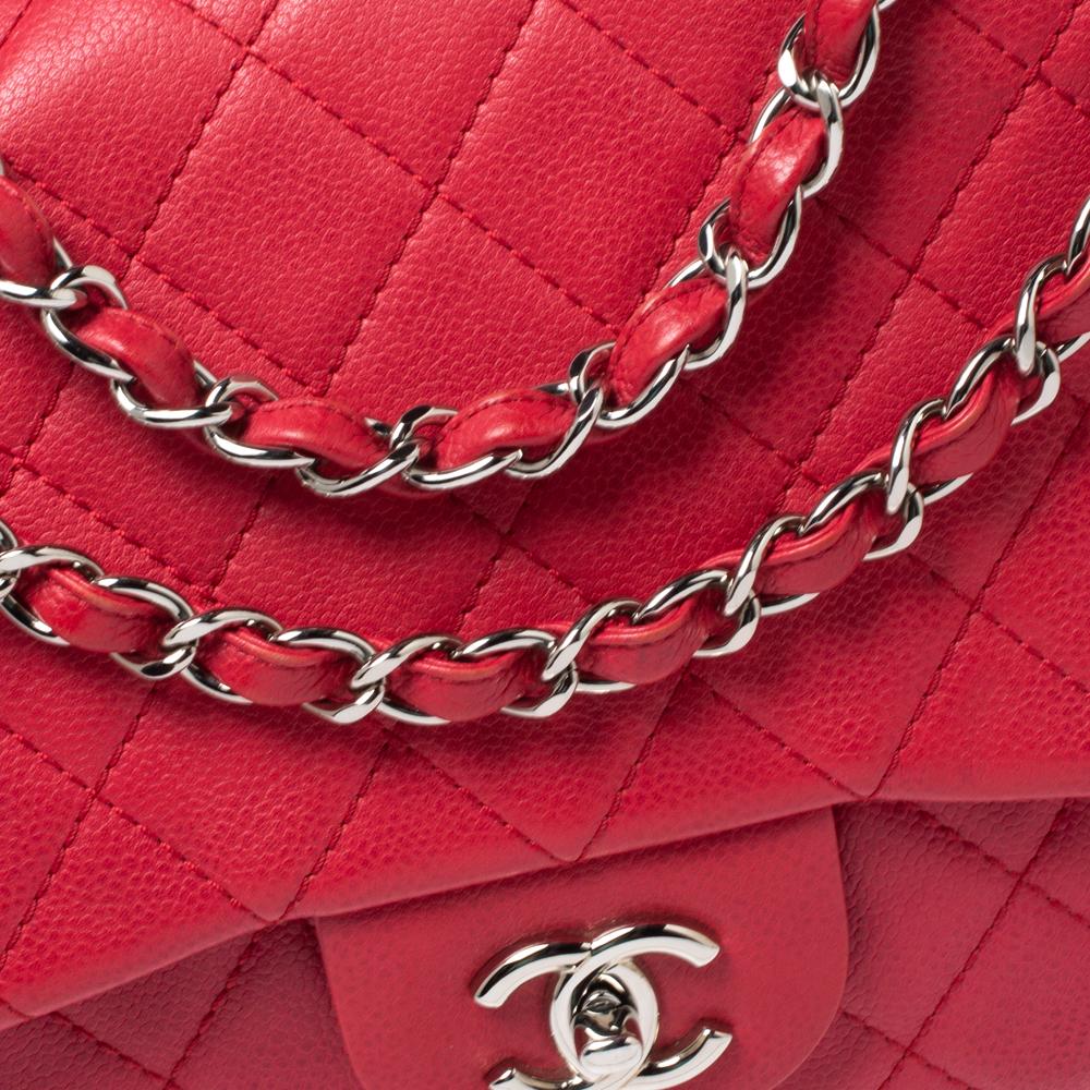 Chanel Dark Pink Quilted Caviar Leather Jumbo Classic Double Flap Bag 7